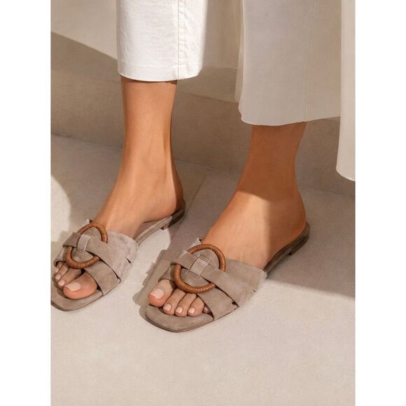 Veronica Beard Shoes - Veronica Beard Madeira Suede raffia Ring Slide Sandals | Quiet Luxury Resort Fla
